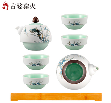 古婺窯火 般若系列 般若A玉砂畫(huà)面一壺四杯一公道一茶盤(pán) 茶盤(pán)包裝 般若A（玉砂畫(huà)面）