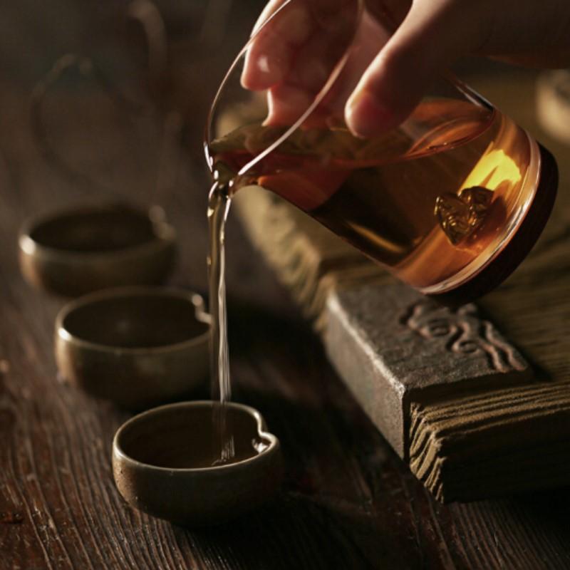 不覺(jué)堂木璃公道杯臺(tái)灣耐高溫純手工內(nèi)設(shè)銀飾茶道配件透明玻璃日式分茶器整套茶具 墨者 竹風(fēng) 