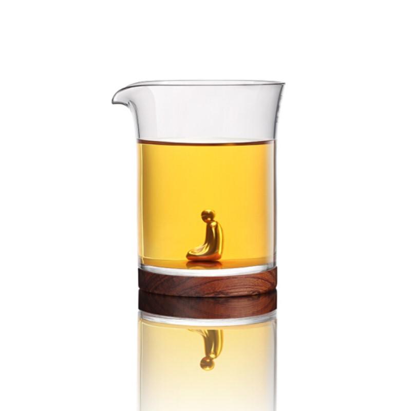 不覺(jué)堂木璃公道杯臺(tái)灣耐高溫純手工內(nèi)設(shè)銀飾茶道配件透明玻璃日式分茶器整套茶具 墨者 竹風(fēng) 