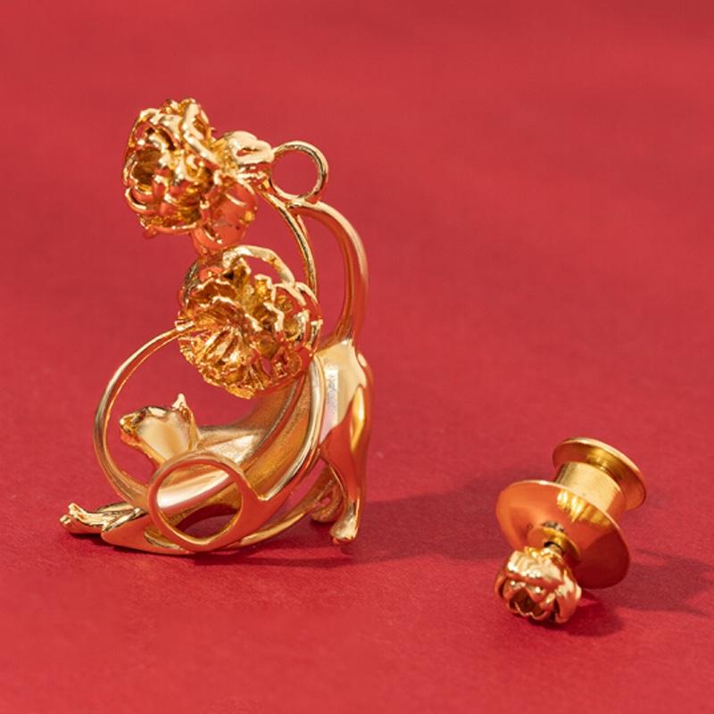 故宮文化 故宮貓倚花影胸針黃銅項墜文創(chuàng)禮品 生日紀念日結(jié)婚520禮物 故宮貓倚花影