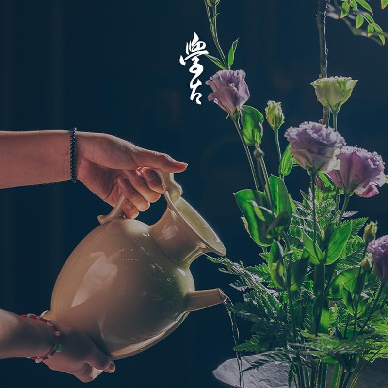 學(xué)古|唐·830水注 越青釉水注瓶仿古瓷器側(cè)把壺陶瓷收藏擺件1.7L