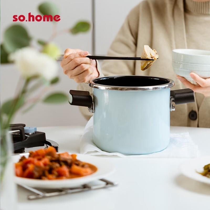 so.home進口琺瑯不銹鋼迷你高壓鍋家用鍋煤氣電磁爐專用80KPA新品