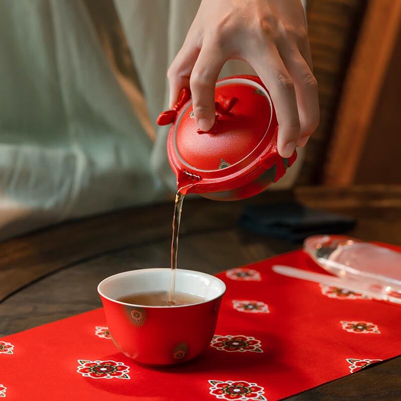 萬仟堂旅行茶具 高檔陶瓷便攜戶外茶具泡茶套裝一壺二杯特供款