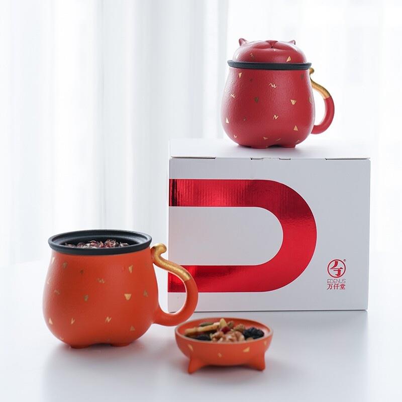 萬仟堂（Edenus）茶具 茶杯 貓杯帶濾網(wǎng)馬克杯 茶水分離杯 茶杯水杯 招財貓茶杯 